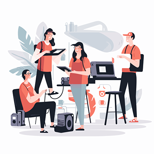 detailed vector animation of happy customers using machine and devices