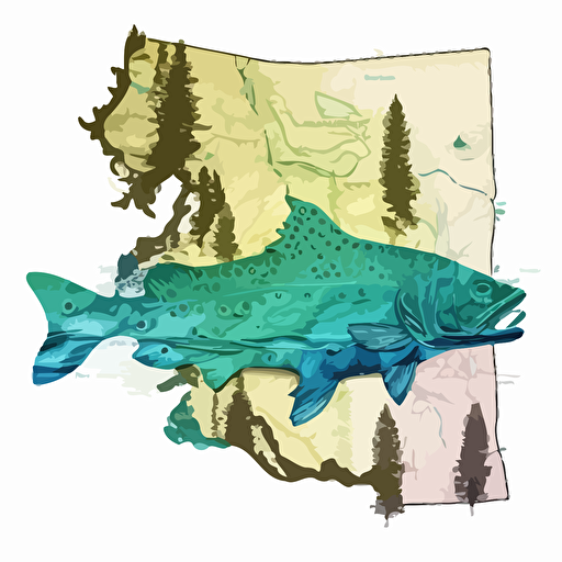 state of Oregon, fish, metolius river, map contours, vector art