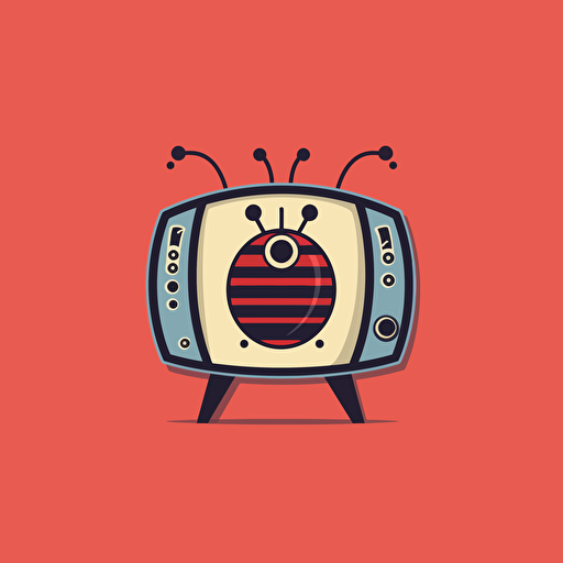 logo of ladybug in the shape of television, flat 2d, vector, illustration, minimalist, simple, red and black colors, modernist style, Matt Anderson inspired