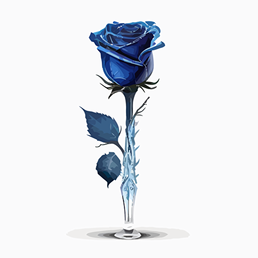 Full long stem rose blue crystal vector white background