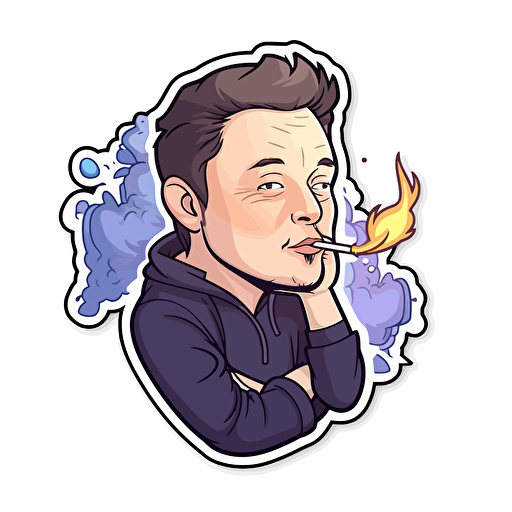 sticker, Elon Musk Smoking a Joint, kawaii, contour, vector, white background
