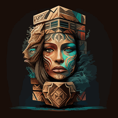 a square totem ilustration face with vector ilustration