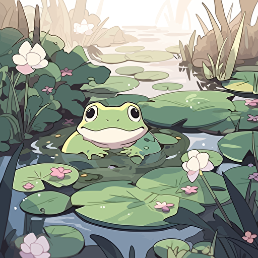 /simple cartoon frog vector illustration and pond