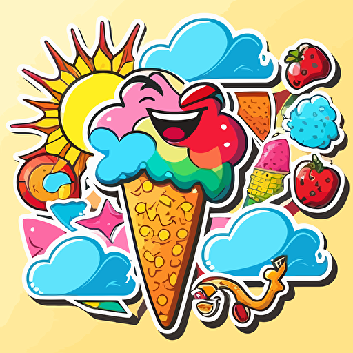 summer crazy funny:sticker,illustration ,vector ,cartoon style