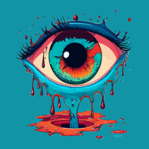 melted eyeball by moebius, comic book style, 2d vector art, flat colors
