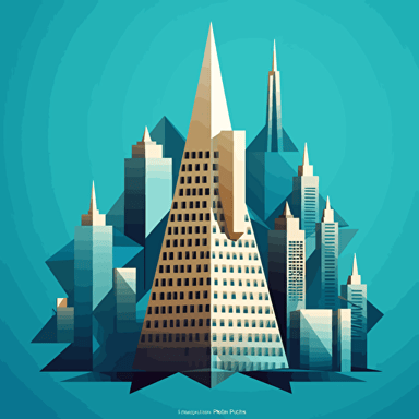 vector art colorful and playful, san francisco transamerica pyramid, 2 colors, blue shadows , 2d, contrasty shadows, flat with no perspective