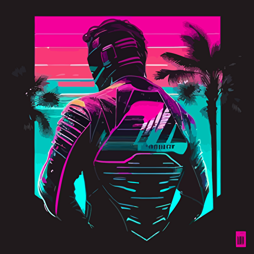 clean minimalistic vector based design in synthwave style to be used on a rashguard for jiu jitsu