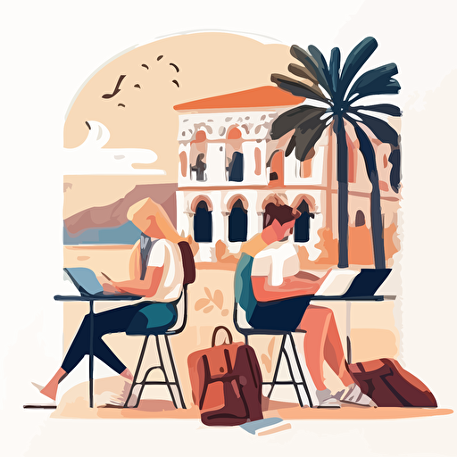Students studying during vacation in digital vector style illustration