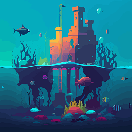 an underwater stronghold, huge ocean, vector style, colorful