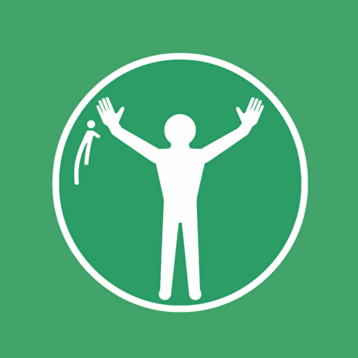 a logo for a physiotherapistwhere a stickfigure has two hands around it, green, white, vectorized, simple, 2d