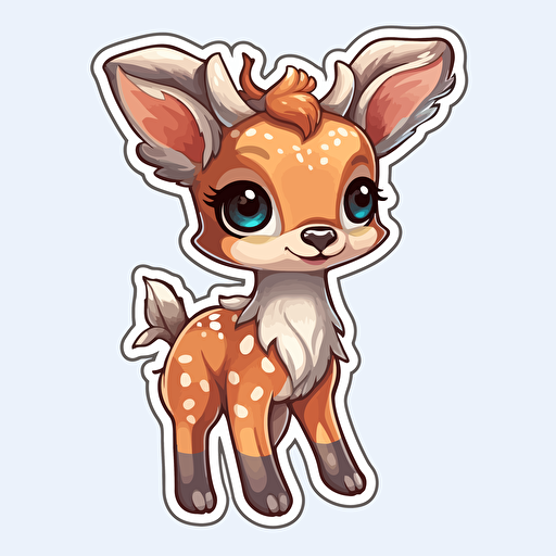 Vector sticker design, transparent background, cute cartoon whitetail deer