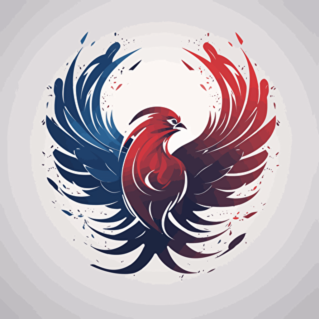 vector 2d logo sample symmetrical fenix, white,red and blue, in background white