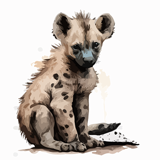 baby watercolor hyena vector,comic style, white background