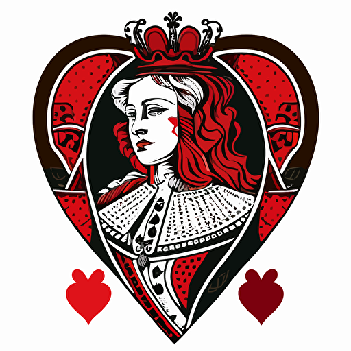 Design the queen of hearts in the style of french suited, with a white background, vector, ar 2:3, v5