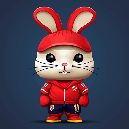 a vector picture in Unreal Engine of a bunny funko pop dressed in Arsenal soccer colors clothes, white background for a clean, minimalist design