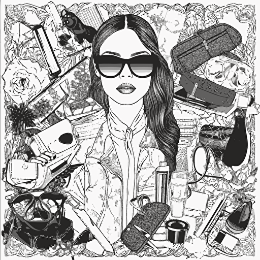 fashion collage colouring page in the style of Tom ford black and white flat vector image