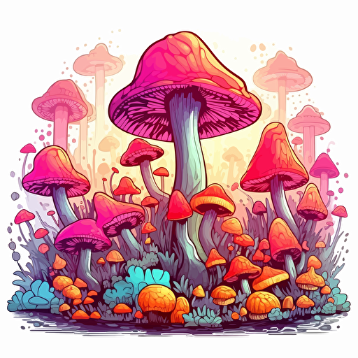 Magic Mushroom field. vector imaging, cartoon illustrated, shading, and colorful. White Background