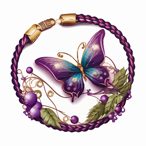 a bracelet embellished with colored beads and a purple butterfly, surrounded by a thin rope, logo, vector illustrated, flat design