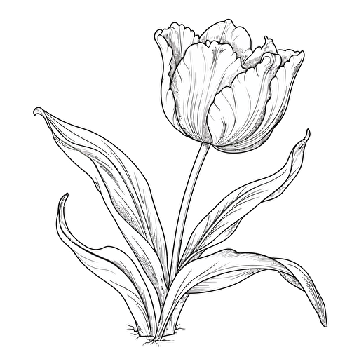 tulip ignorant style No Shadow. Cartoon. Coloring page. Vector. Simple.