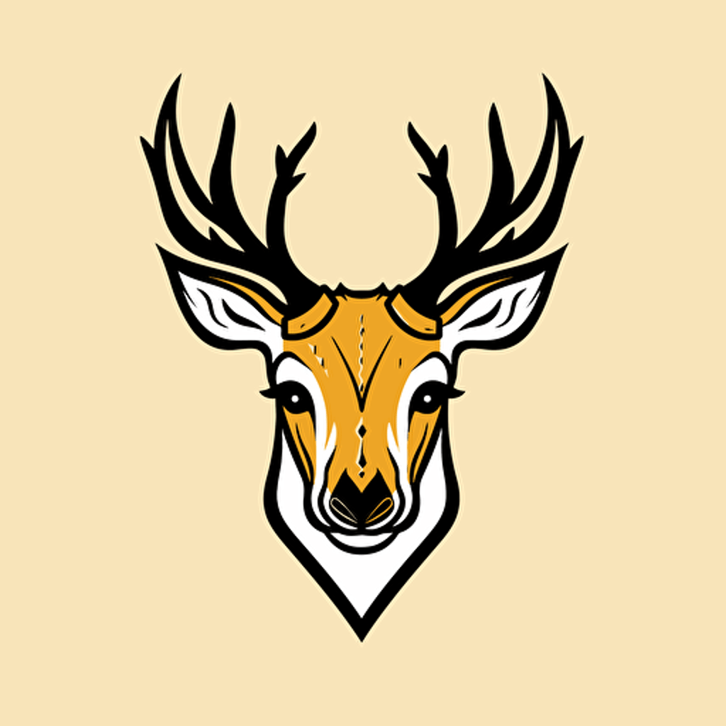 logo style vector of a deer big antlers, front on face only,