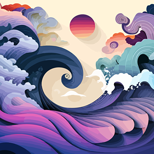 flowing vector design of ancient Chinese waves with mist and whirlpools 5k multi-colored