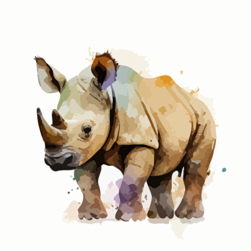 baby watercolor rhinoceros vector,comic style, white background