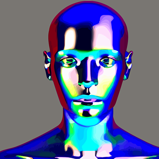 3d render holographic human robotic head glossy iridescent surrealistic 3d illustration human face non binary non binary model 3d model human cryengine holographic texture holographic material holographic rainbow concept cyborg artificial intelligence