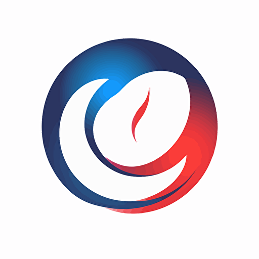 Simple logo blue white and red, vector logo, circular , white background, luxury, symbole of a flamme at the center and bending pipes