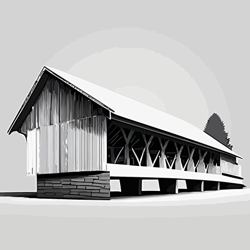 vector, side view of a long covered bridge, no color, minimal design