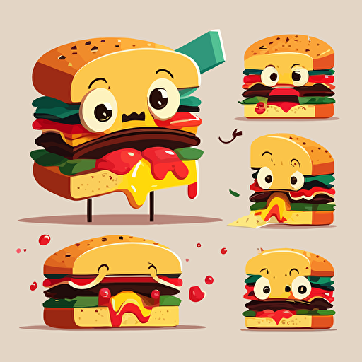 burger, multiple angle ,children's book illustration style, simple, cute, full color, flat color,vector