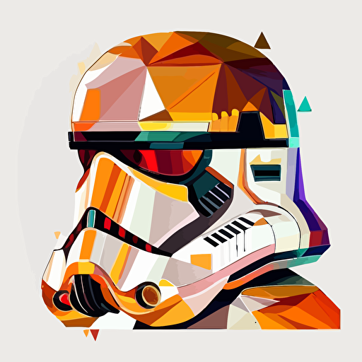 A colorful female stormtrooper, goofy looking, smiling, flat light, white background, vector art , pixar style