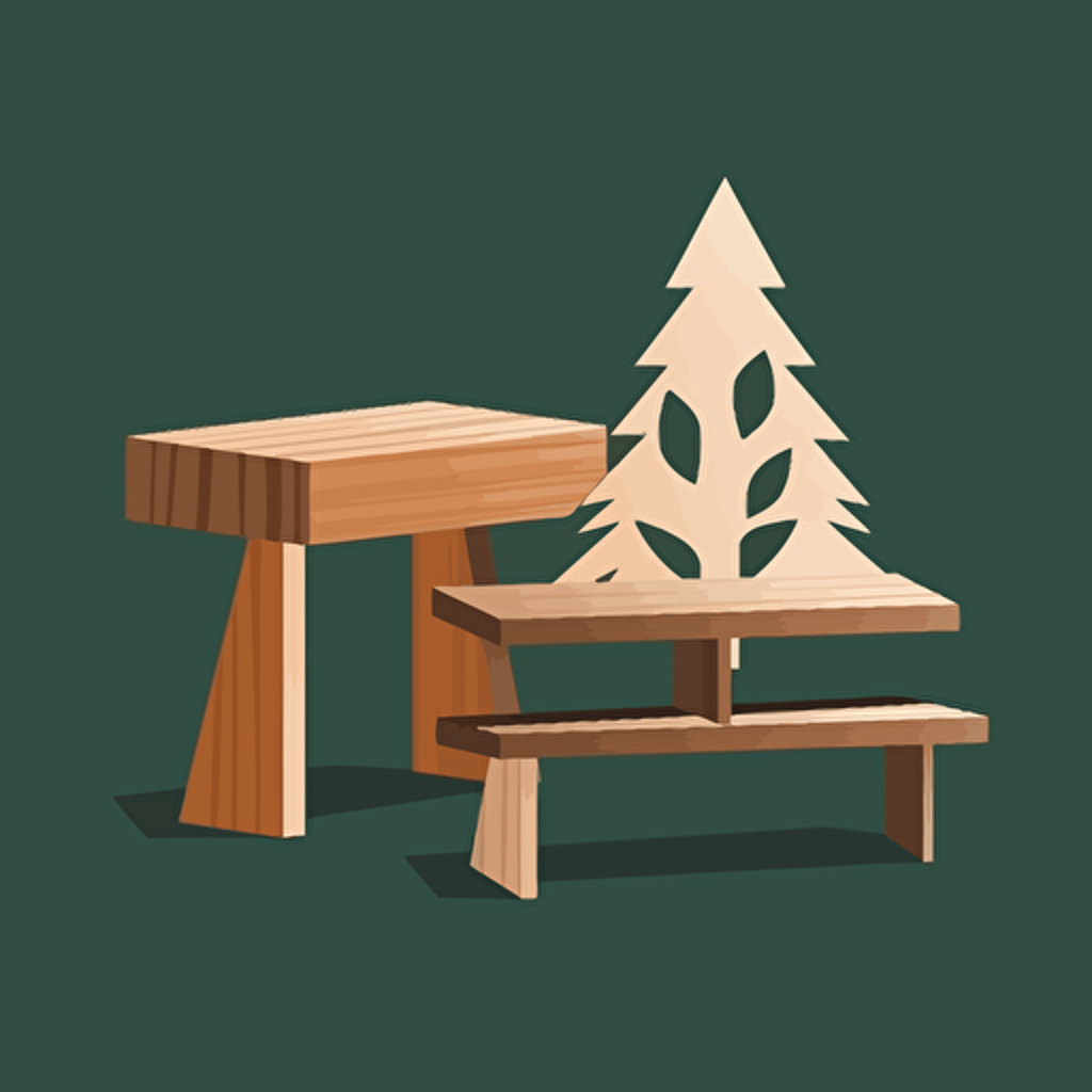 A two-dimensional logo, minimalistic and designed, A simple color, from which you understand that the business sells simple wooden furniture such as benches and tables. Natural wood, solid wood. illustration vector