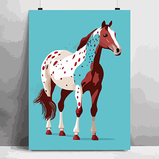 poster, publicité, cheval appaloosa couleur marron et blanc, style 1800, theme bleu blanc rouge, illustration, vectorized, flat, sans fond