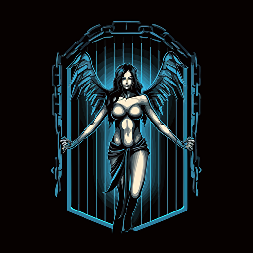 Logo female angel inside of a locked door with chains, Night Club vector logo, vector logo, vector art