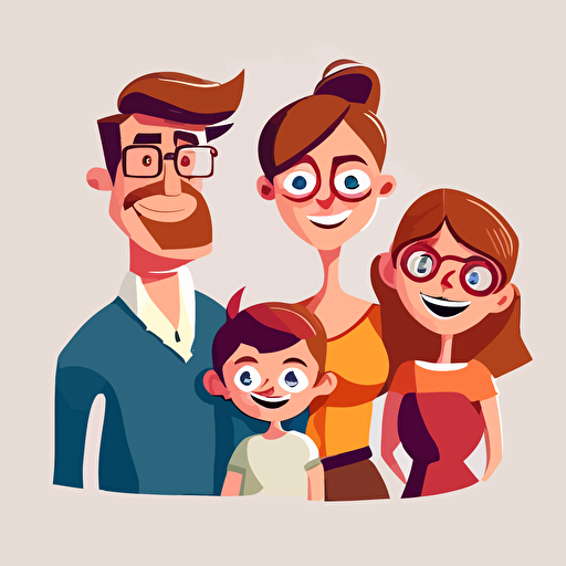 family of 4, happy, vector, white background, fully length