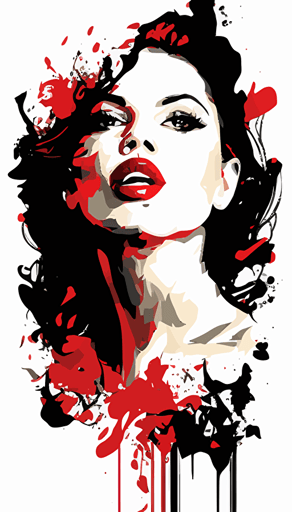 attractive girl dancer, make up, red lips, vector, comic, white background