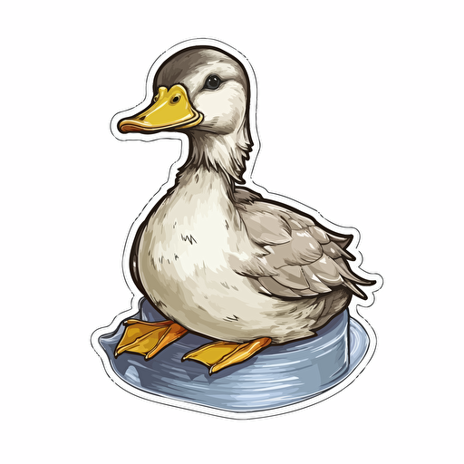 sticker, duck hold duck tape, contour, vector, white background