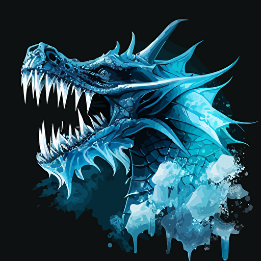 blue and white ice dragon breathing ice, vector image