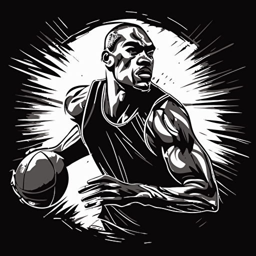 a vector black and white illustration of a basketball, face forward