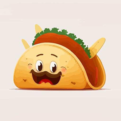 a cute smily tacos with a sombrero, white background, cartoon style, vector style