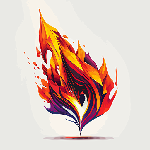 a single flame of fire, vector design, white background