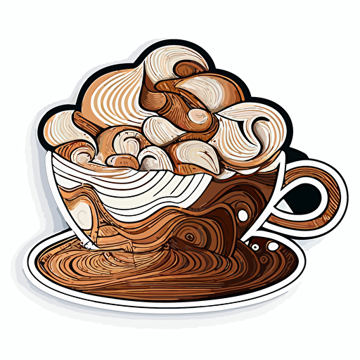 Cappuccino , Sticker, Adorable, Textured, kinetic art style, Contour, Vector, White Background, Detailed