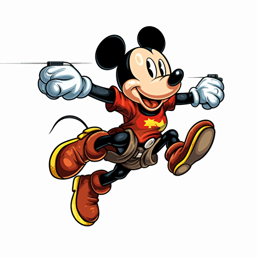 mickey mouse jumping and dodging bullets vector illustration isolated on white background, logo, vector
