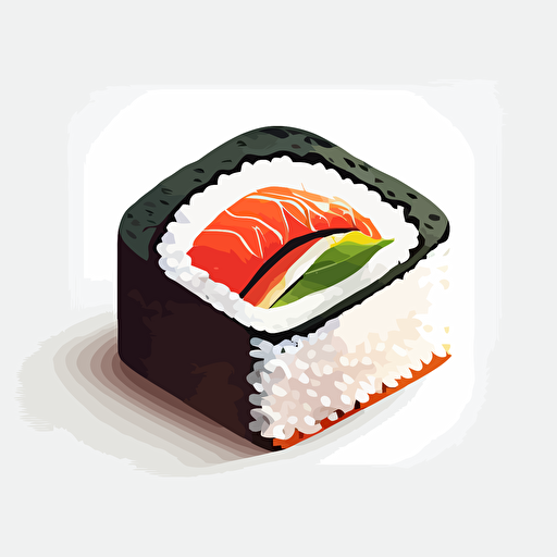 One maki sushi, minimalistic design, vector art, white background