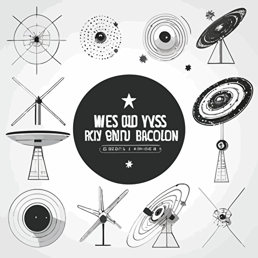 sets of 9 Astronomy vectors, flat, black and white vectors, white background