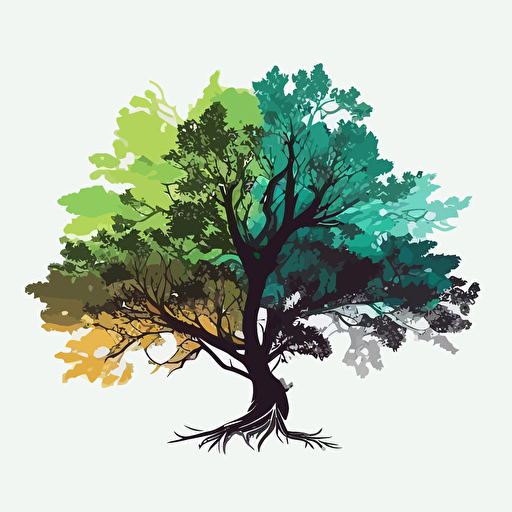an abstract vector illustration of an oaktree. it has to be very simple and can only consist of 4 colors. it has to be easily traceable by Adobe Illustrator