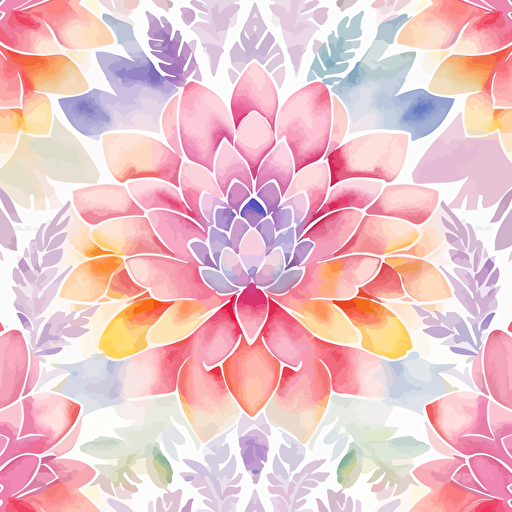 whimsical single big flower in Watercolor pattern in the style of nursery artwork. Bright, sweet. Highly Detailed, vector, render, intricate, cute, adorable, lovely. Seamless pattern repeat.