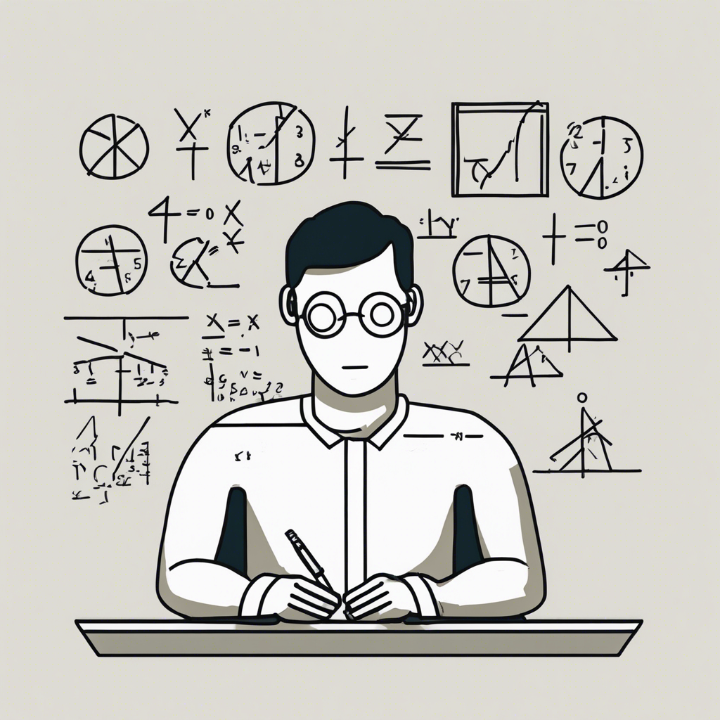 a person with math equations, illustration in the style of Matt Blease, illustration, flat, simple, vector