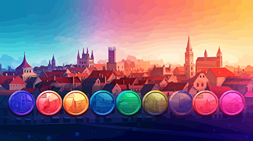 European city, Crypto tokens, vector, video game, gradient