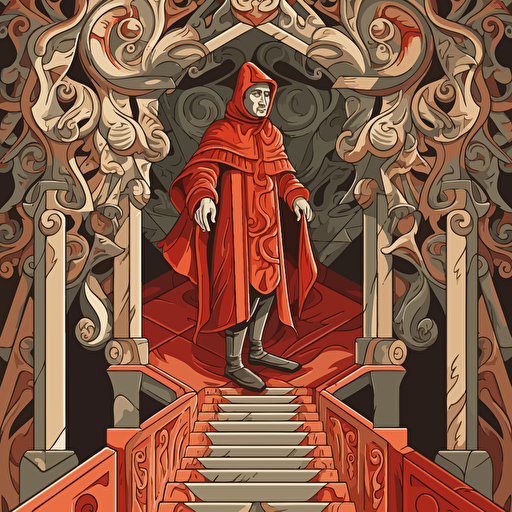 medieval footman, escher style, vector style